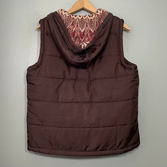 Chocolate Brown Hooded Puffer Vest Womens Size Medium Gilet Western Equestrian - Picture 5 of 7